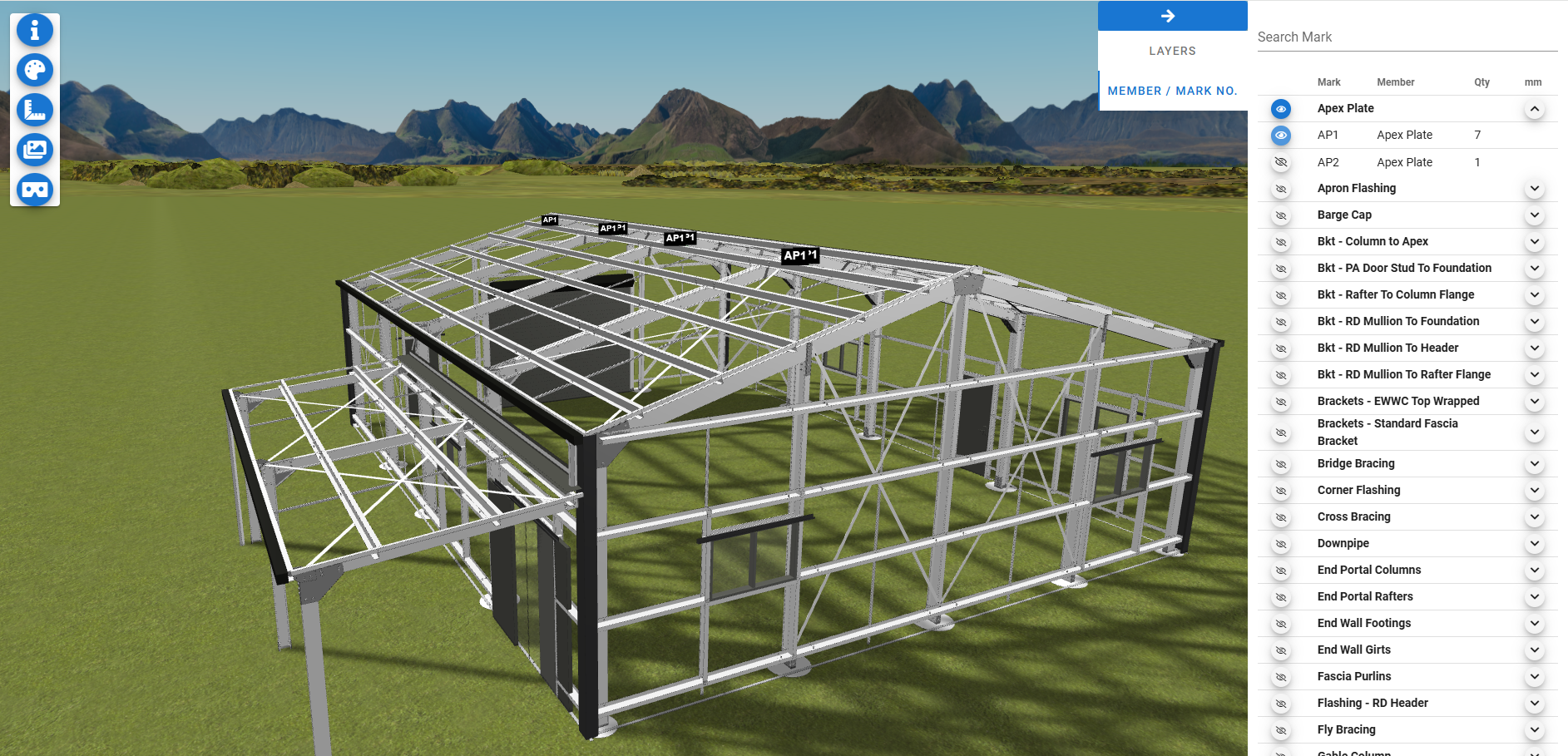 3D Designer - full interactive BOM listing every component with mark numbers and quantities